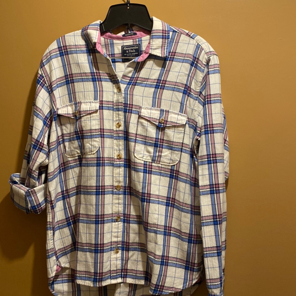 Women Abercrombie and Fitch boyfriend button down flannel long sleeve shirt sz S